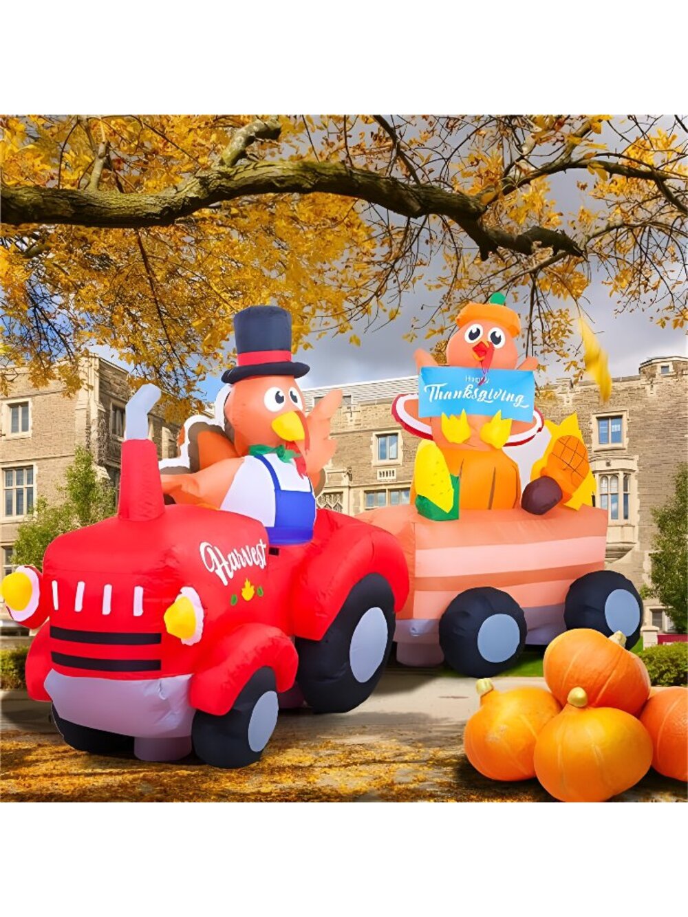 8FT Thanksgiving Inflatables Fall Outdoor Decorations, Lighted Blow Up Tractor